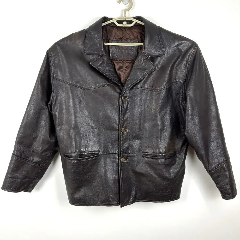 VINTAGE Brown Leather Jacket Distressed Patina size 54 (52